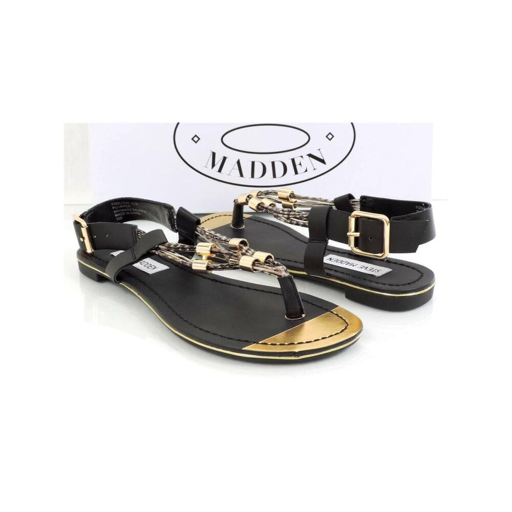 Steve Madden Foolish Flat Thong Sandals Black Multi Size 6.5